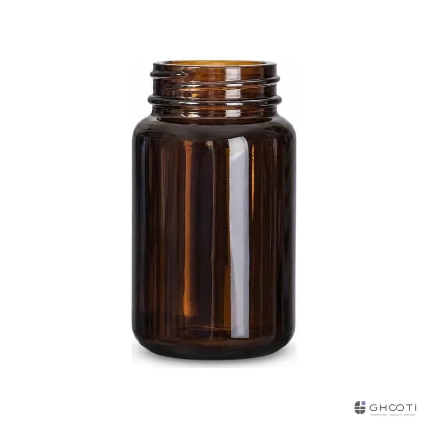 شیشه کپسولی ۱۵۰ گرمی دهانه ۴۳ (قهوه‌ای، درب پیچی)