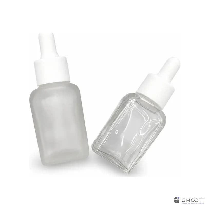 بطری شیشه‌ای قطره‌چکان 30 میلی‌لیتر — وارداتی با دراپر سفید