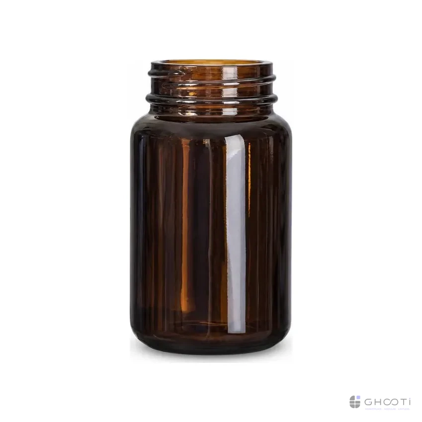 شیشه کپسولی ۱۵۰ گرمی دهانه ۴۳ (قهوهای، درب پیچی)